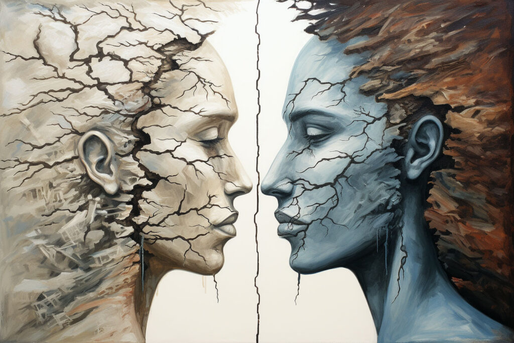 zeigarnik effect illustration showing two cracked faces