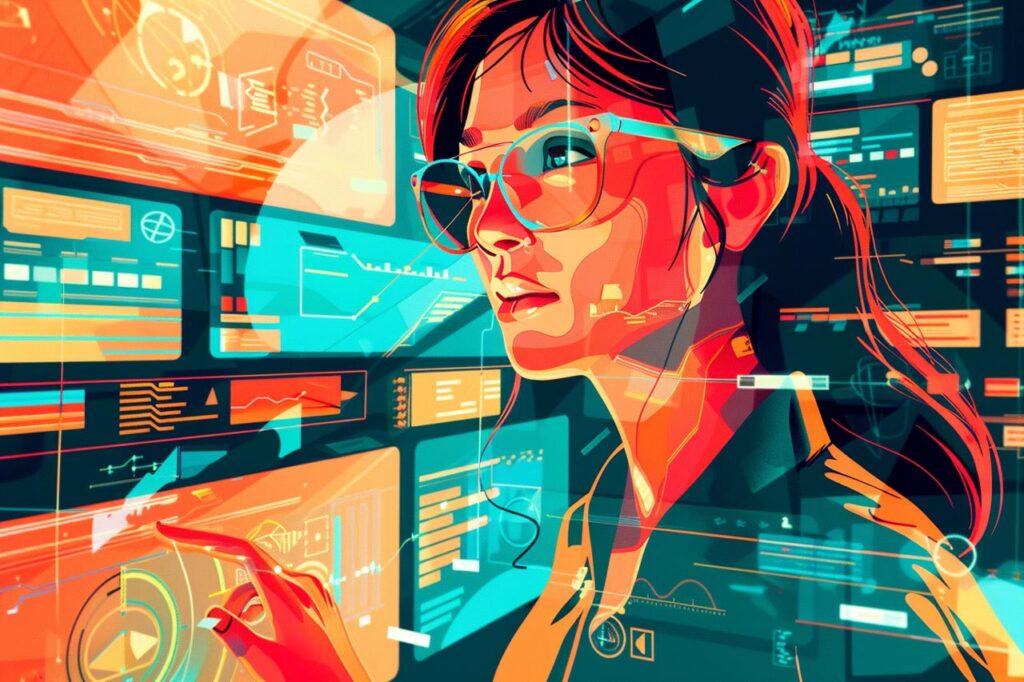 a female worker thinking about hightech strategy